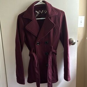 Women’s pea coat burgundy xs tie/button